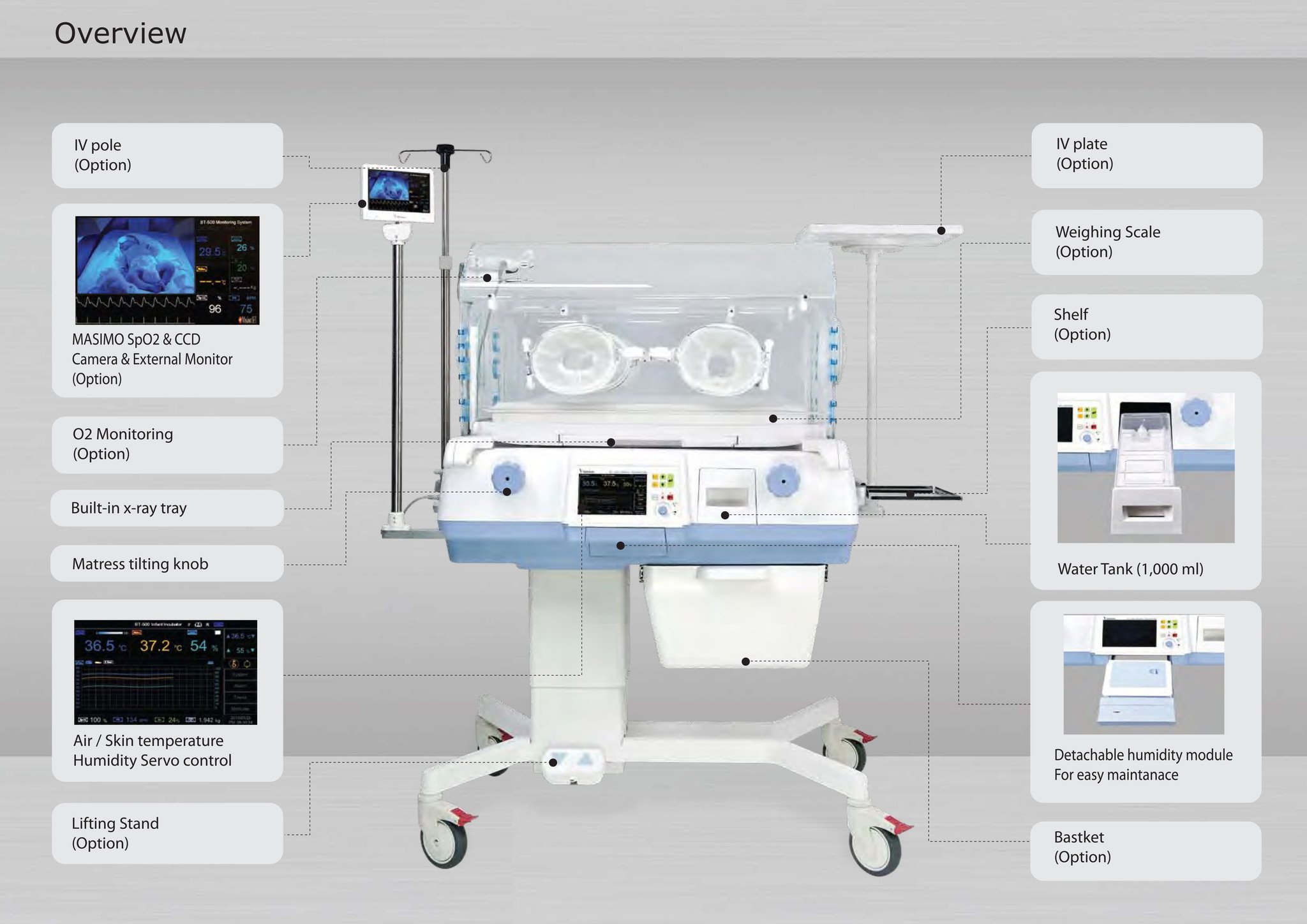 EM500 – External monitor with masimo SpO2 & CCD BT-500 Incubator